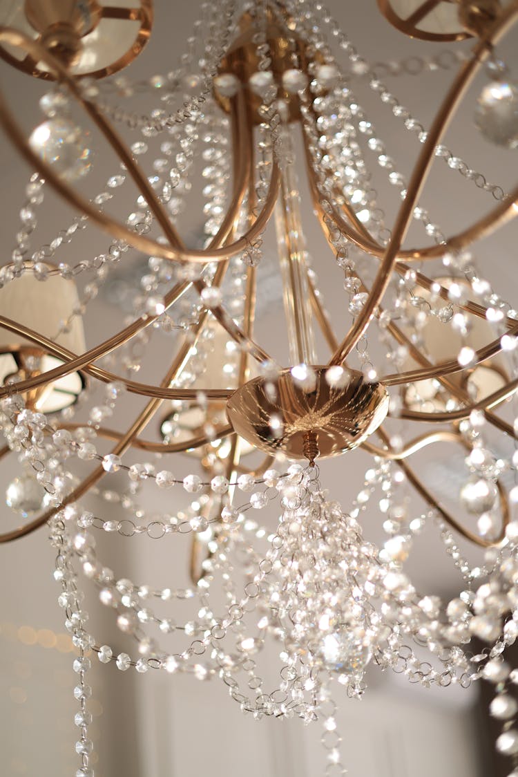 Golden Chandelier With Hanging Crystals