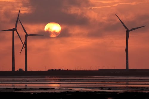 Wind Turbines During sunset