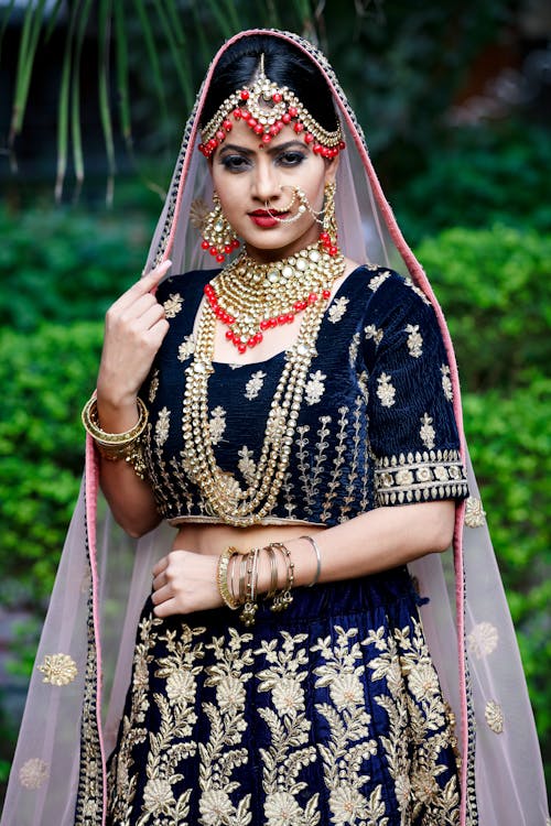 Beautiful Woman Wearing a Blue Sari