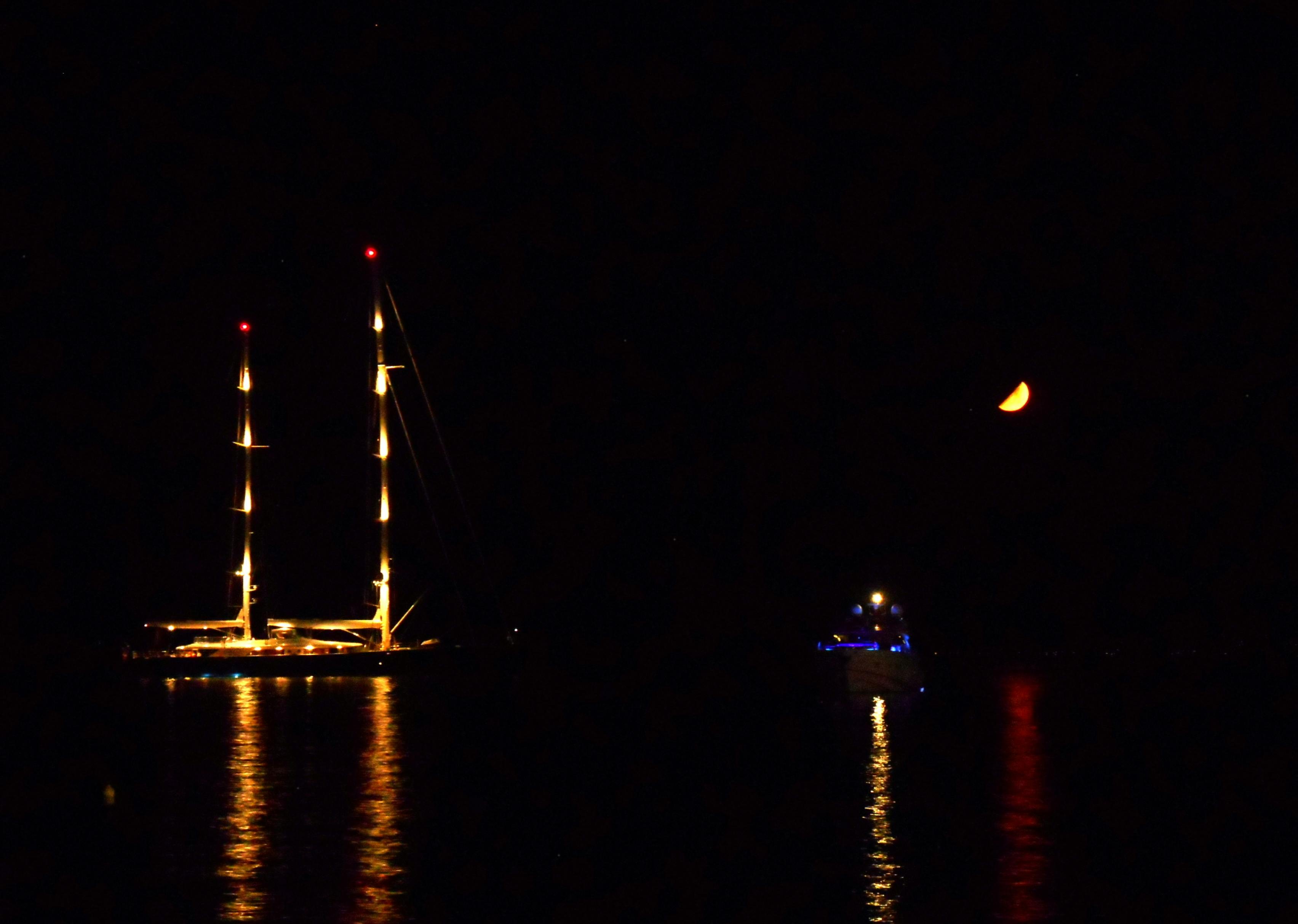 Free stock photo of #ship #sail #night #lights #still #yacht
