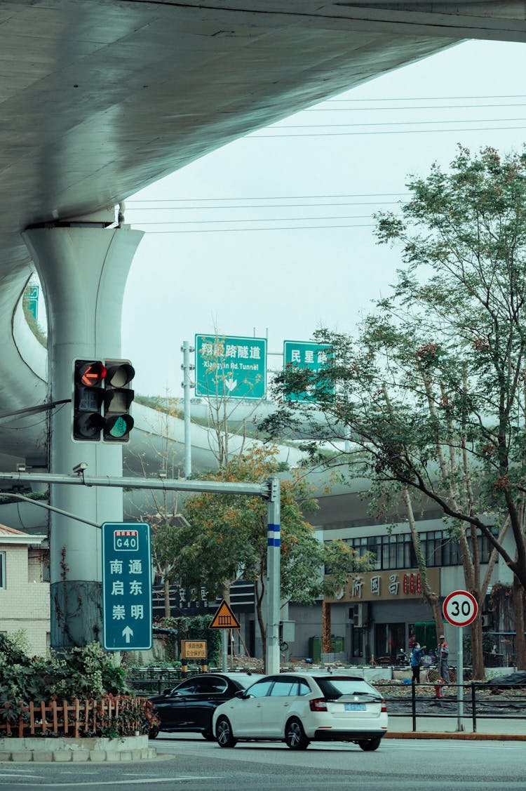 Traffic Lights And Street Signs On The Road