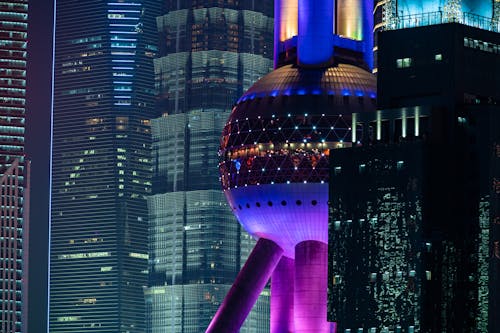 Free Oriental Pearl TV Tower Near City Buildings Stock Photo