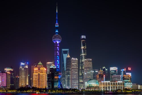 Illuminated Downtown of Shanghai, China