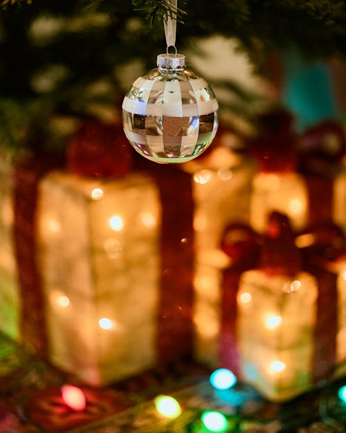 Close-Up Shot of a Silver Christmas Ball