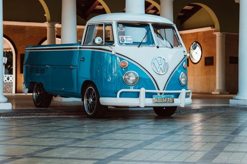 Free Classic blue Volkswagen T1 Ute showcased in Fortaleza, Brazil. Stock Photo