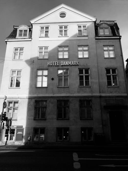 Grayscale Photo of Hotel Danmark