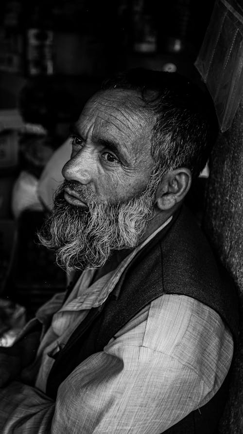 Black and White Portrait of a Pensive Man