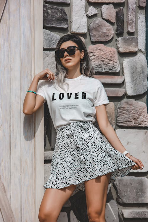 A Woman Wearing a Polka Dot Mini Skirt