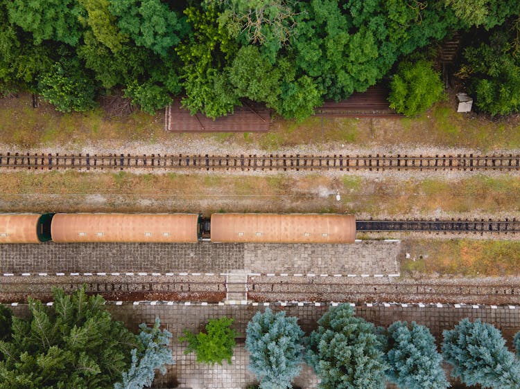 Top View Of A Train On Railway 