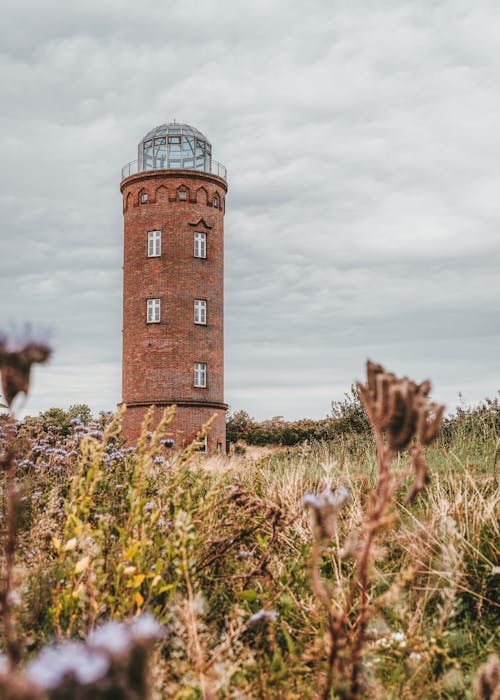 Brauner Betonturm Auf Grünem Grasfeld