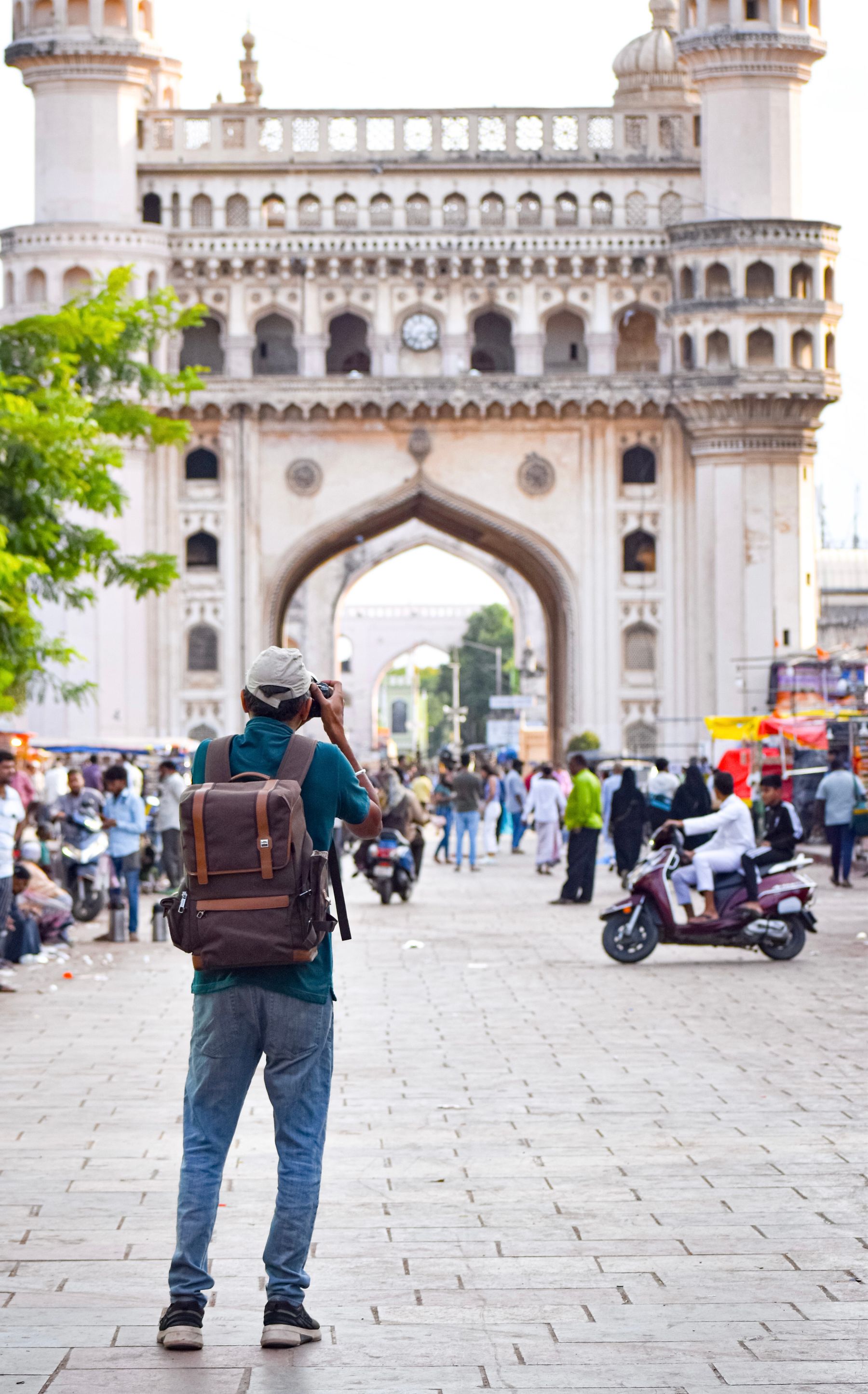 The four minarets of the Charminar rising above the Old City streets