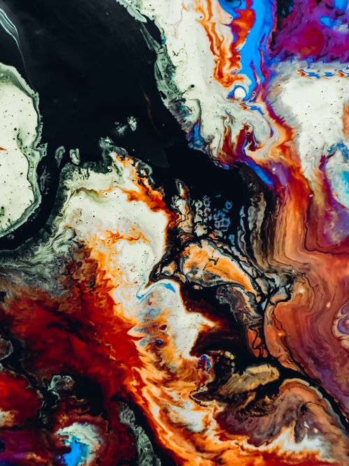 Free Intricate abstract art featuring bold swirls of red, blue, and white in a fluid design. Stock Photo