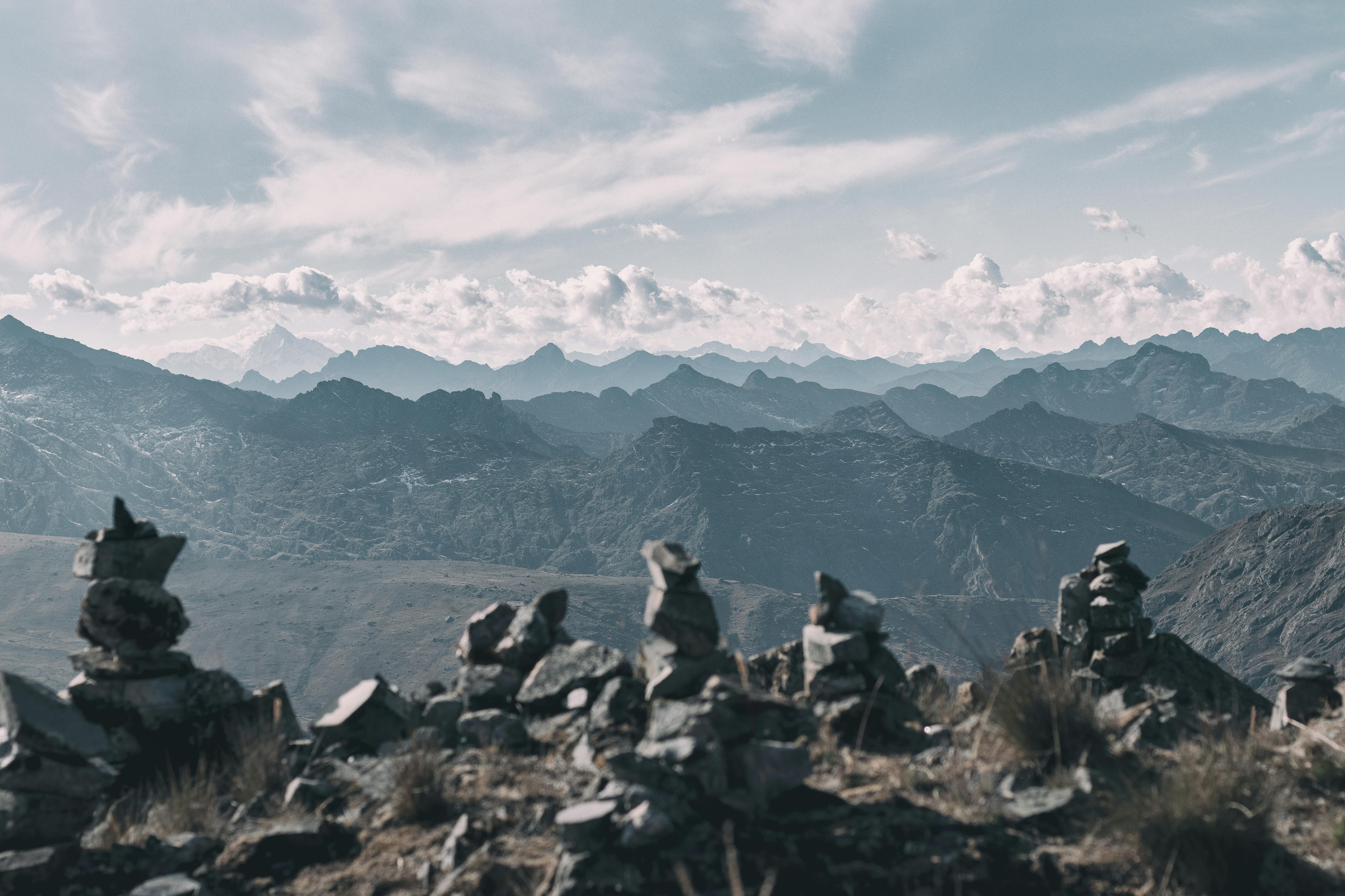 Rock Cairns and the View of Mountains