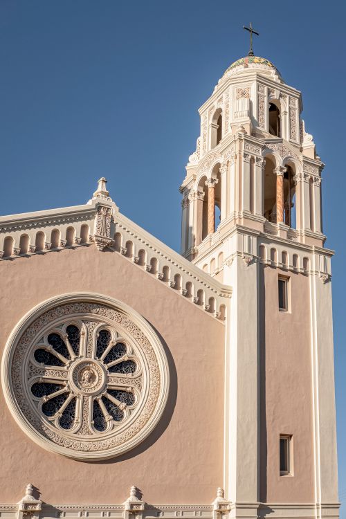 Free A close-up of a beautiful church facade with intricate architectural details in Petaluma, California. Stock Photo