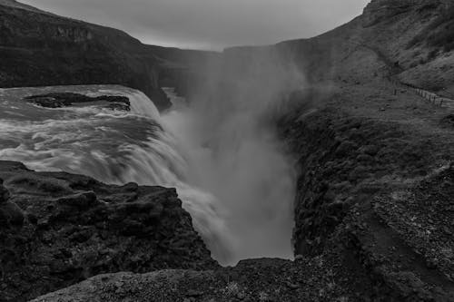 Free Graysclae Photography of Waterfalls Stock Photo