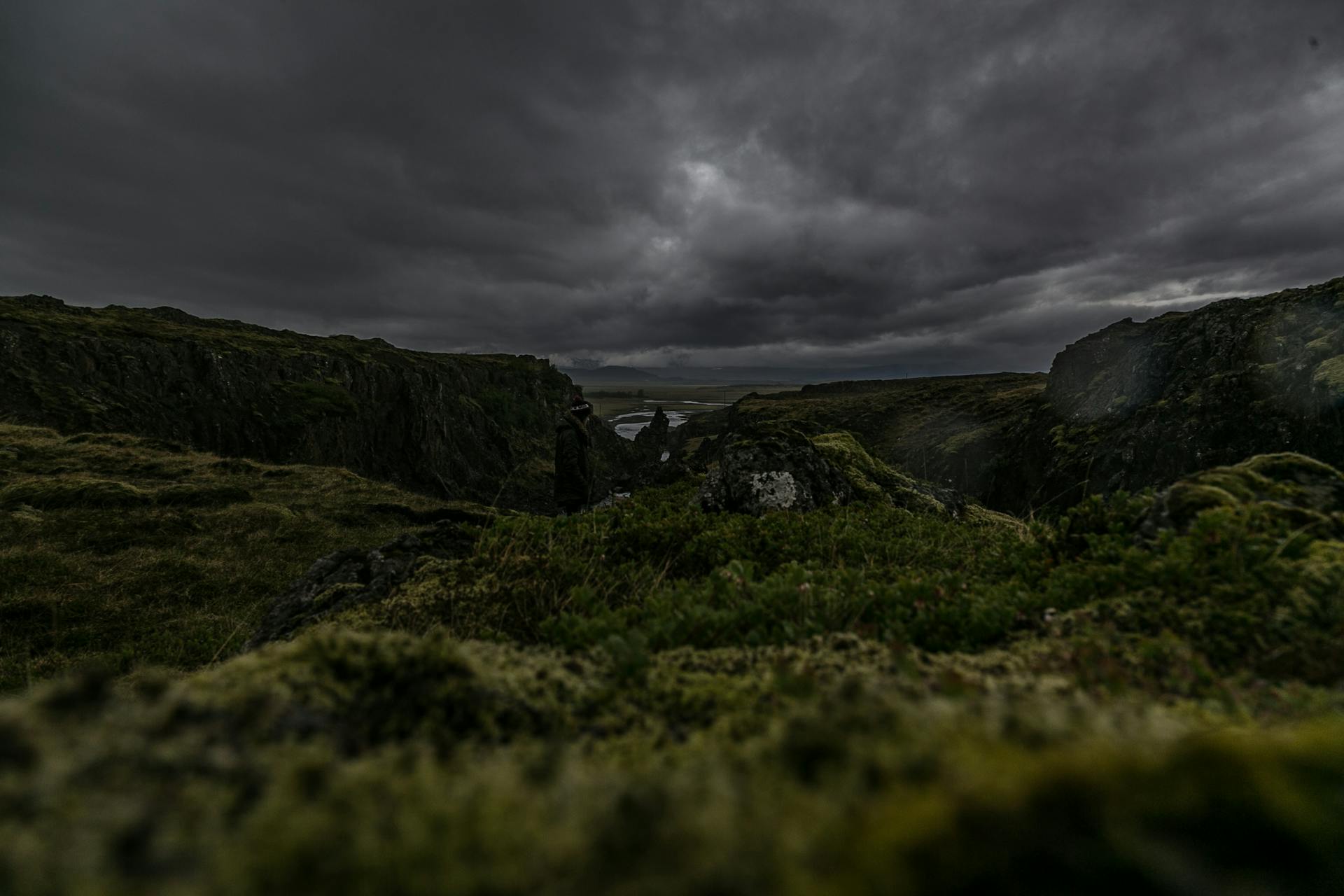 Silhouette Photo of Green Filled Mountains