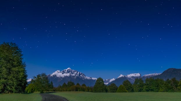 Capture the serenity of snow-capped Andes under a starry night sky in Patagonia.