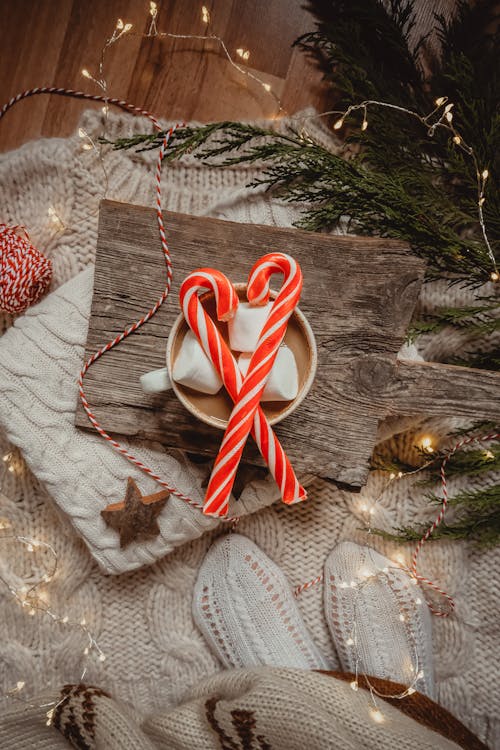 White and Red Candy Canes with Snowflakes · Free Stock Photo