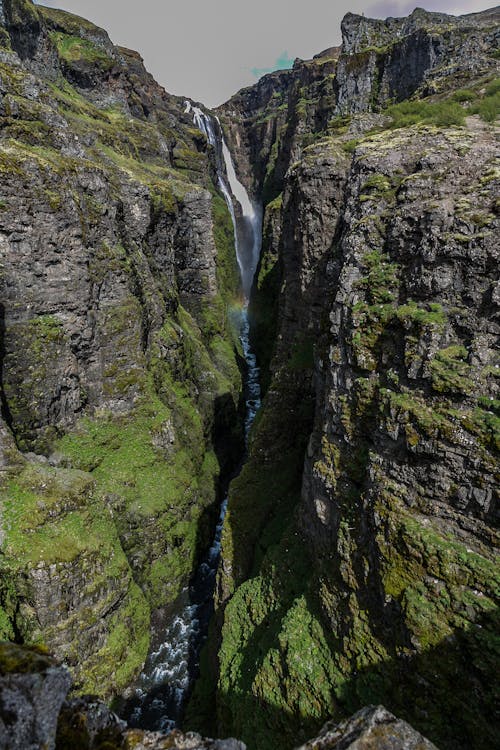 Waterfalls Under Cloudy Sky