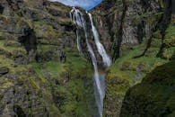 冰岛的瀑布令人惊叹，水流与彩虹相映成趣