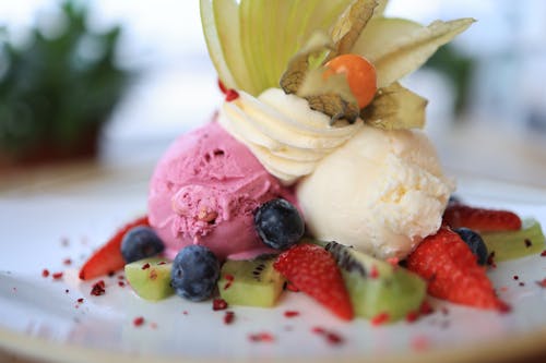 Close-Up Photo of Ice Cream with Fruits