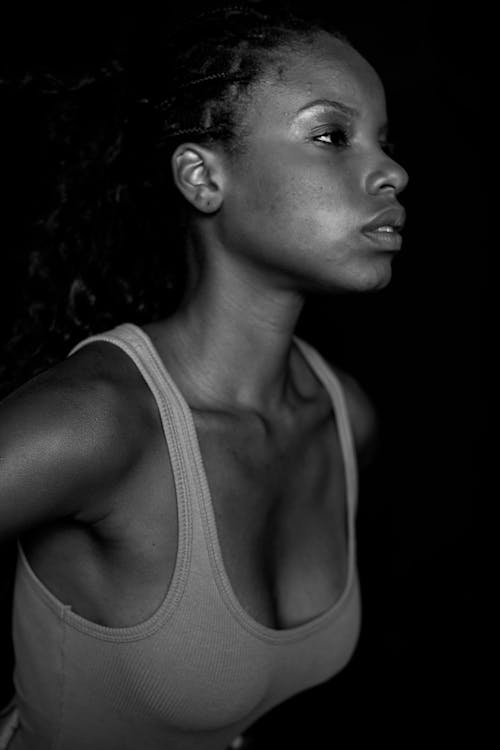 Grayscale Photography of Woman in Tank Top