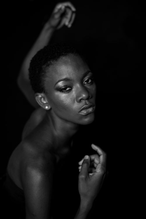 Free Striking monochrome portrait capturing an elegant pose of a woman. Stock Photo