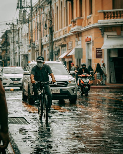 Základová fotografie zdarma na téma déšť, jízdní kolo, města