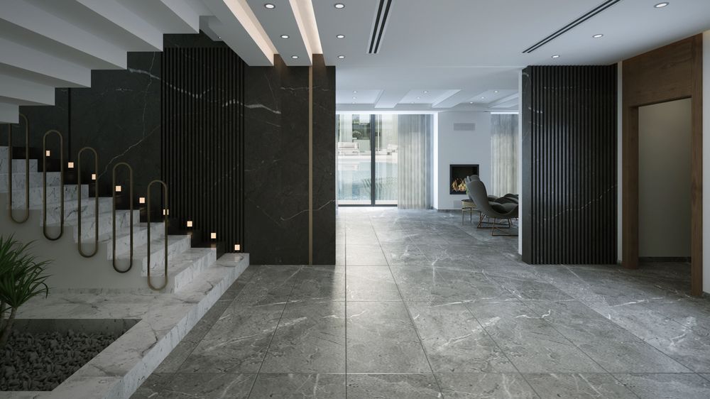 The same type of marble surface after diamond polishing and restoration
