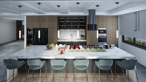 Marble Table and Gray Chairs