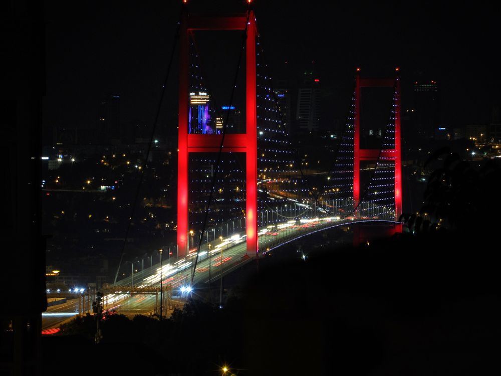 The Bosphorus Bridge Illuminated at Night, Istanbul, Turkey ยท Free ...