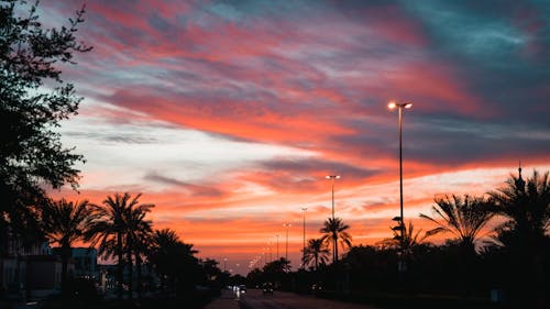 sunset, burning skies, Landscape