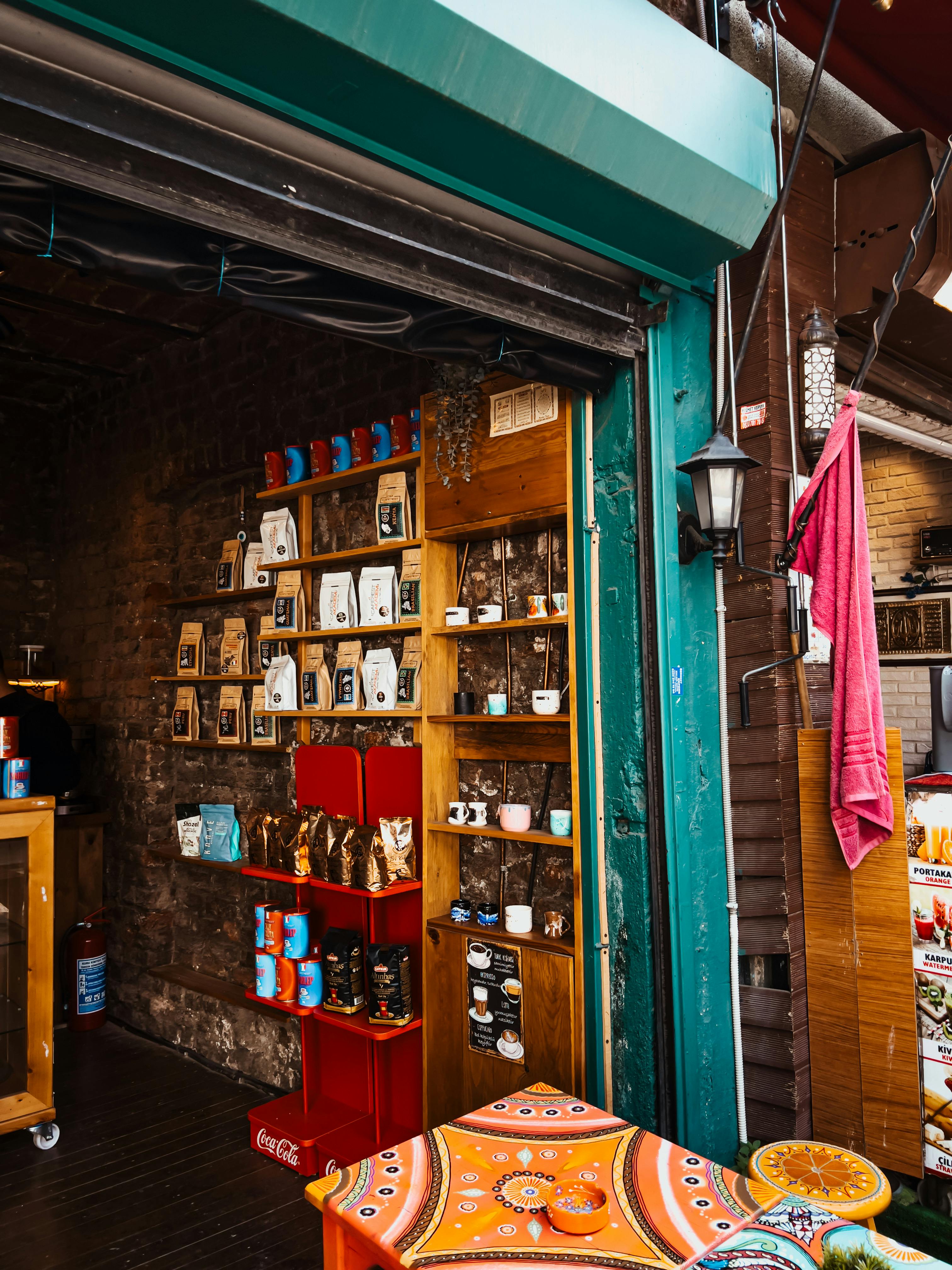 Wooden Shelves in Traditional Stall on Market · Free Stock Photo