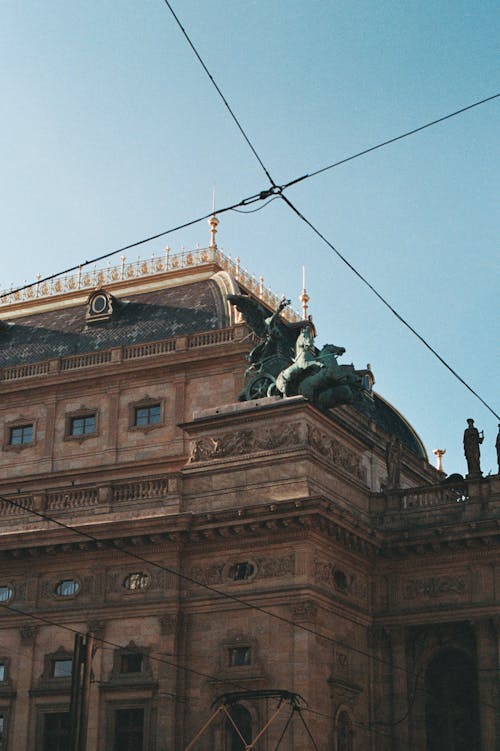 Monuments on the Roof of National Theater in Prague Czechia