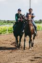 Two Men Riding Horse