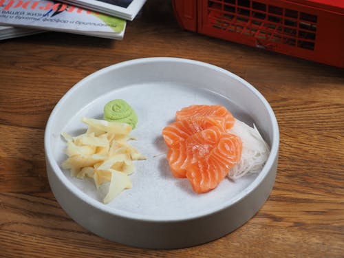 Salmon Sashimi on a Plate 