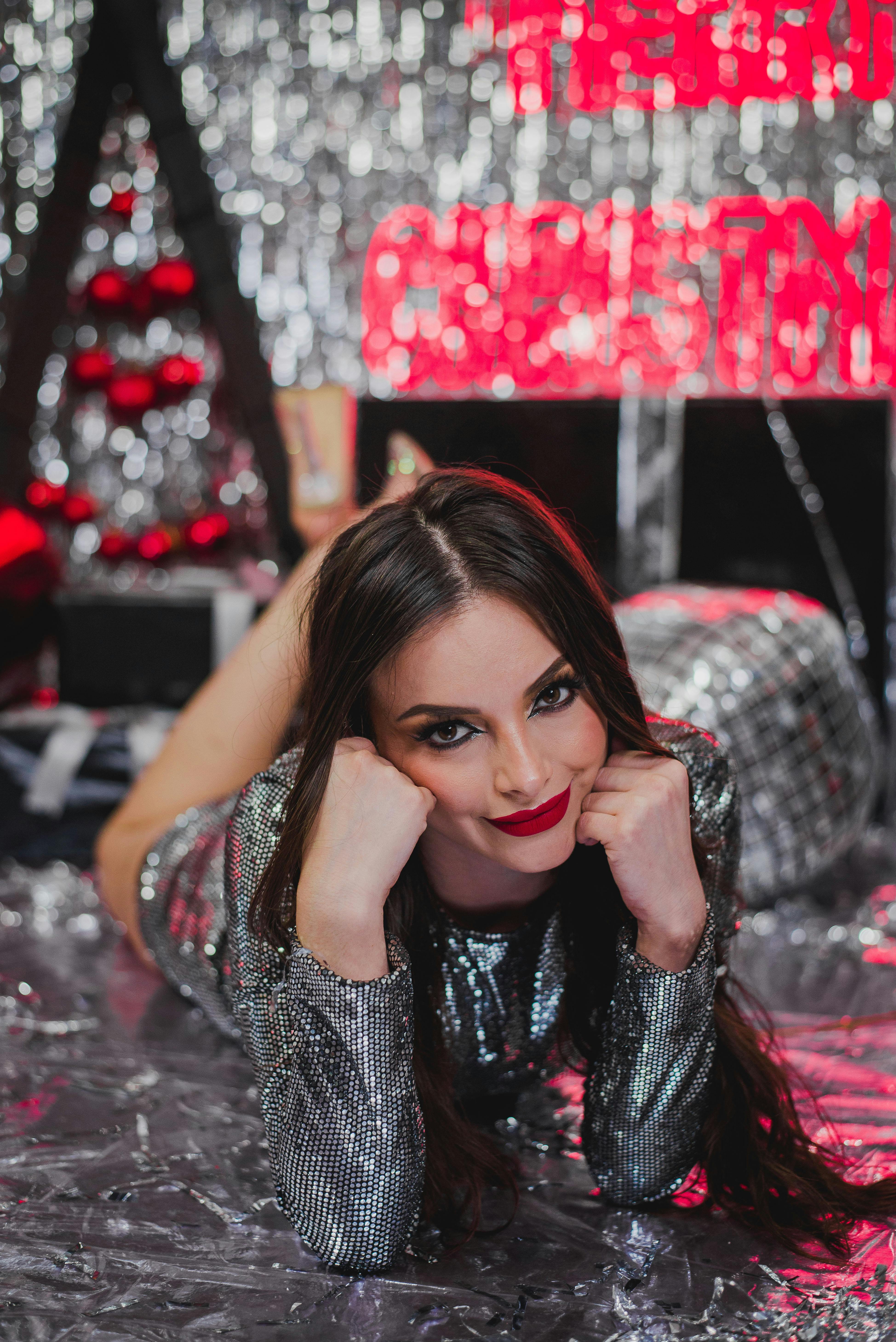 Woman Wearing Silver Dress and Red Lipstick · Free Stock Photo