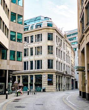 Elegant architectural facade on a quiet city street in London, England.