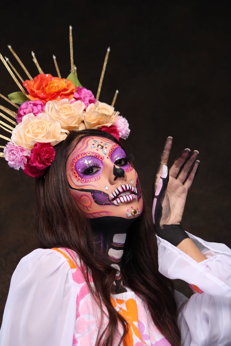 Woman Wearing Dia De Los Muertos Makeup