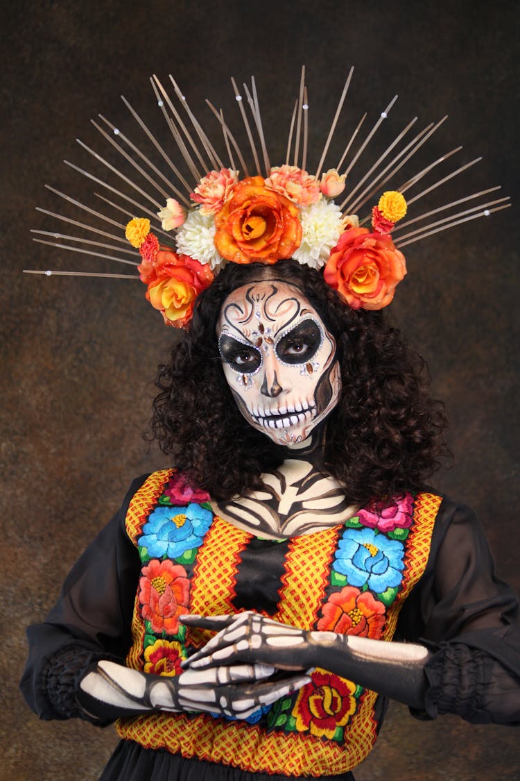 Woman Wearing Dia De Los Muertos Makeup