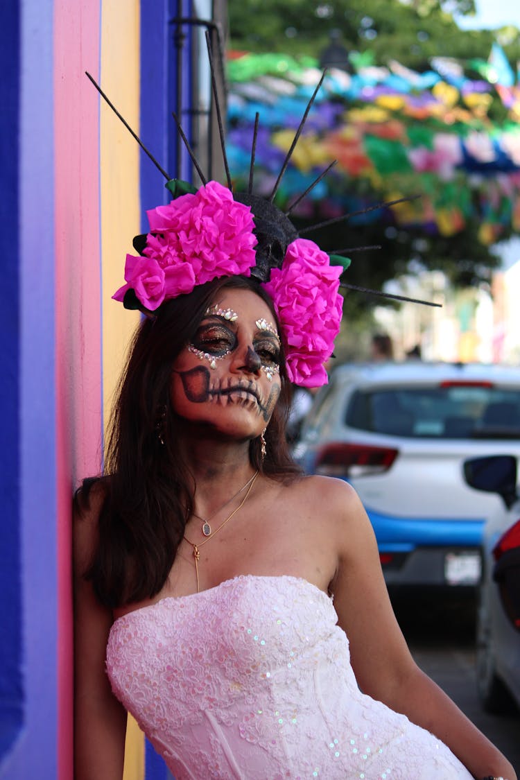 Woman Wearing Dia De Los Muertos Makeup