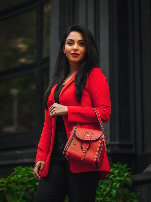 A Woman Wearing Red Blazer