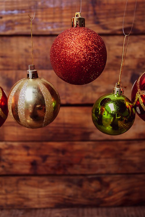 Close-Up Shot of Hanging Christmas Ornaments 