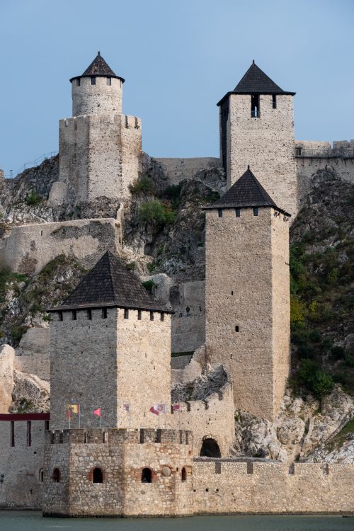 Free Stunning view of the medieval Golubac Fortress on the Danube River in Serbia. Stock Photo