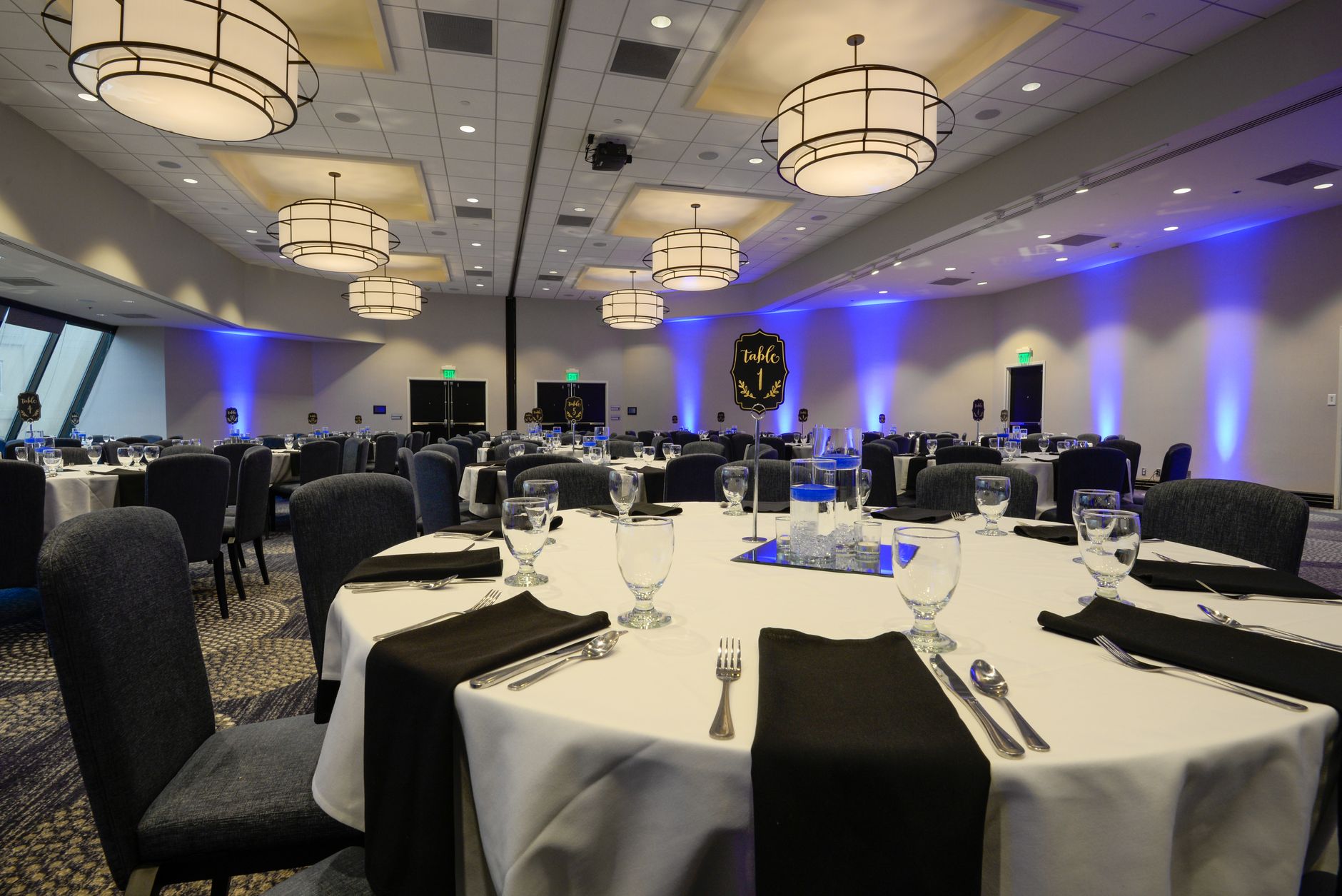 hotel ballroom set for conference
