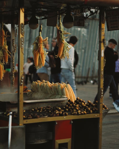 Corn Cobs on Stall at Market in Istanbul, Turkey