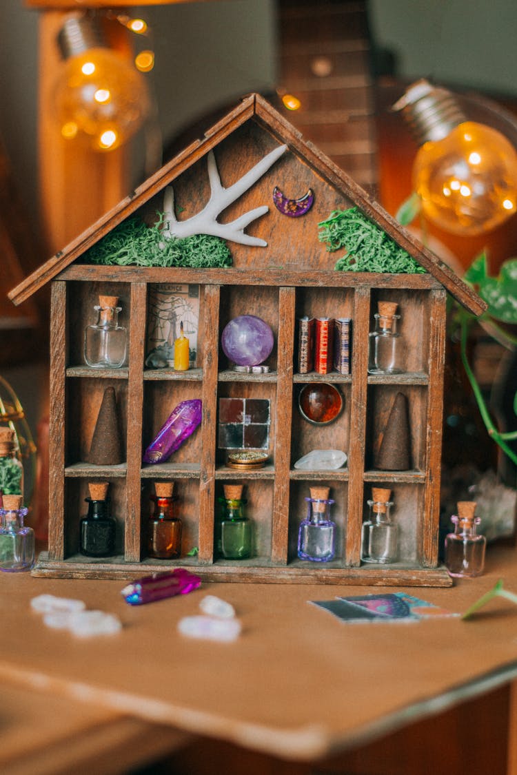 Wooden Doll House With Toys And Vials