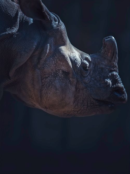 Free Dramatic close-up shot of a rhinoceros's head in low light, highlighting textures. Stock Photo