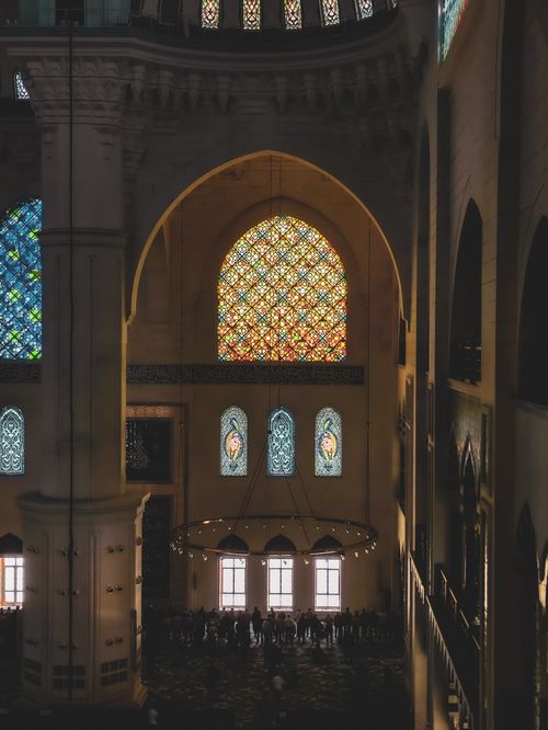 Free Explore the breathtaking stained glass windows inside Camlica Mosque, Istanbul, showcasing its intricate architecture. Stock Photo