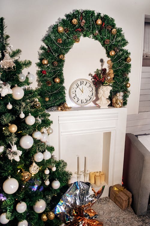 Christmas Wreath on Wall in Living Room
